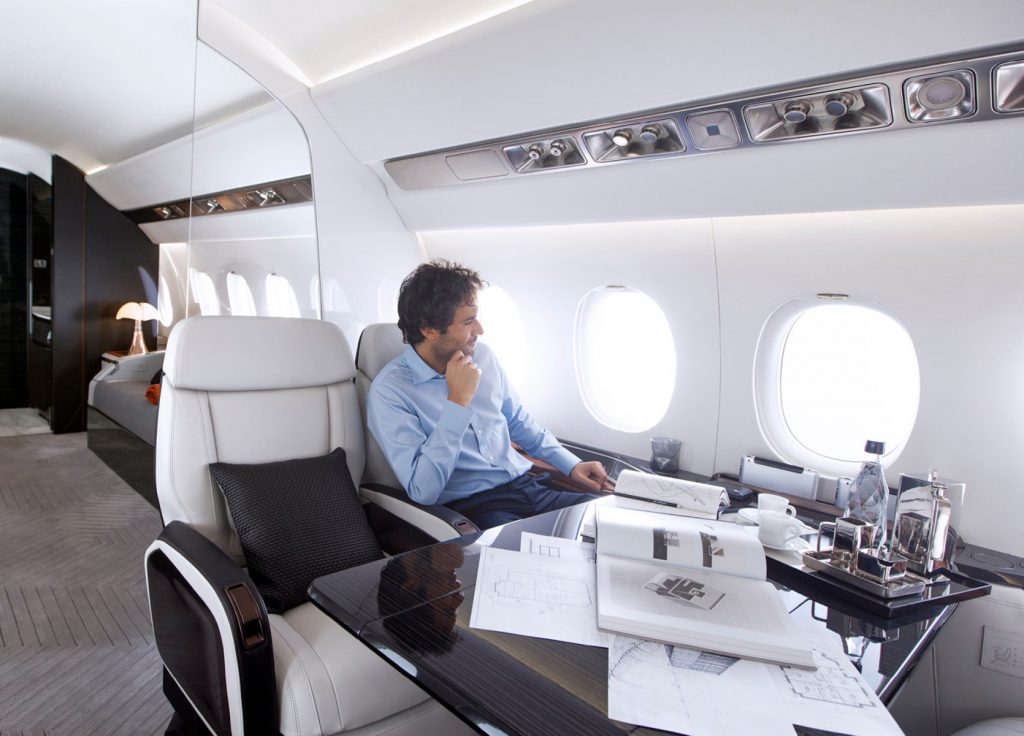 Business man in a private jet