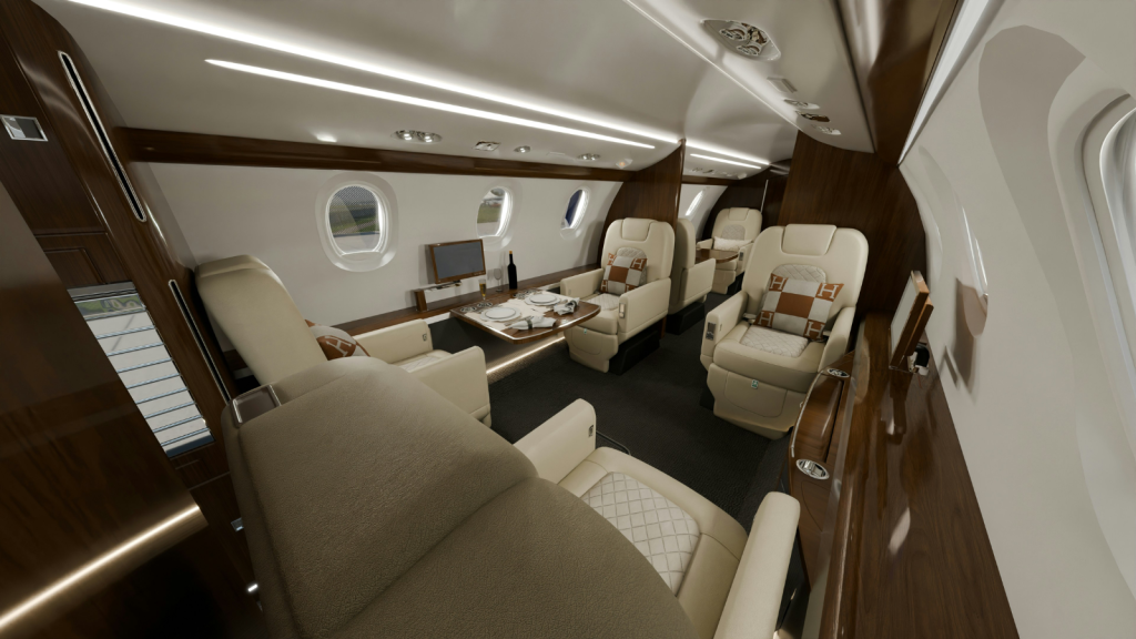 Private Jet Interior with luxury hermes