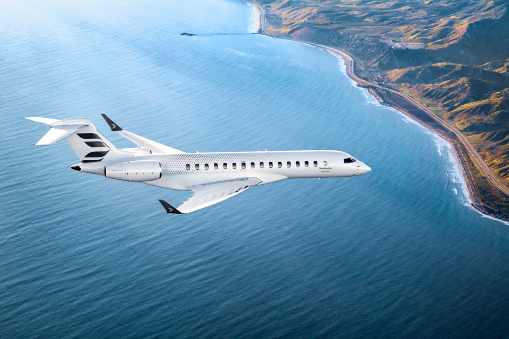 Luxury Ultra Long Range Bombardier 8000 Flying over Ocean