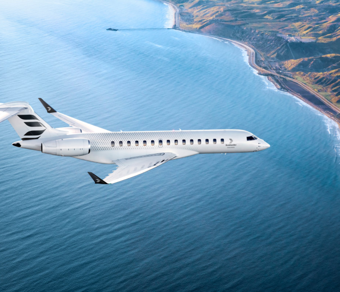 Luxury Ultra Long Range Bombardier 8000 Flying over Ocean