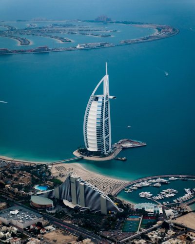 Dubai skyline and beach on a hot summers day