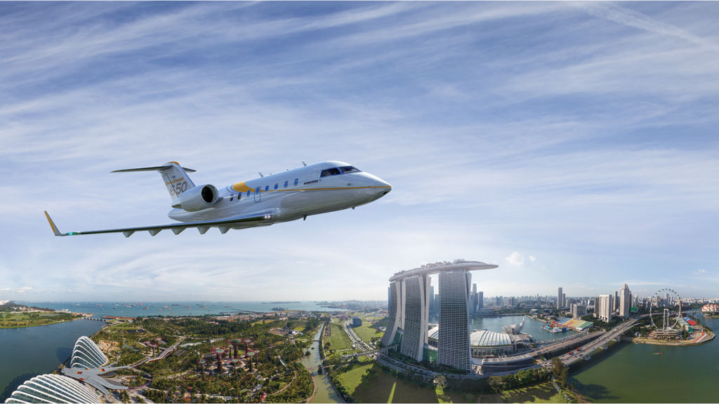 luxurious private jet flying in singapore