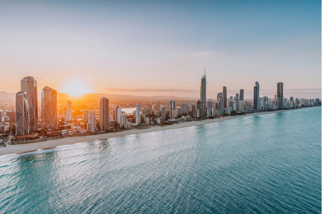 sunset over high rises in the gold coast