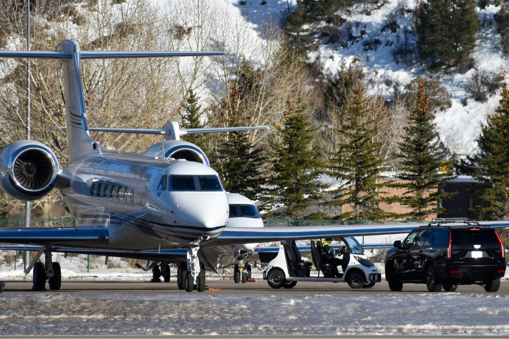 luxury private jet Gulfstream at the Aspen Pitkin County Airport