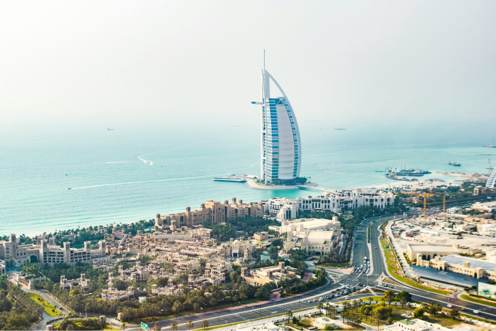 dubai skyline in the middle east on a summers day