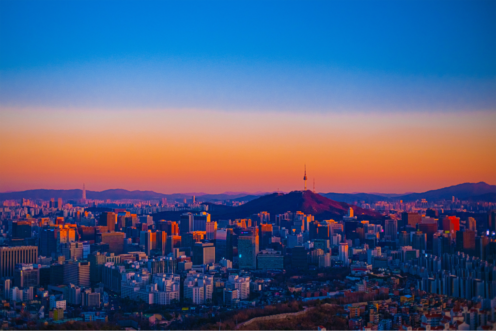 skyling of mountain and skyscrapers in seoul in south korea