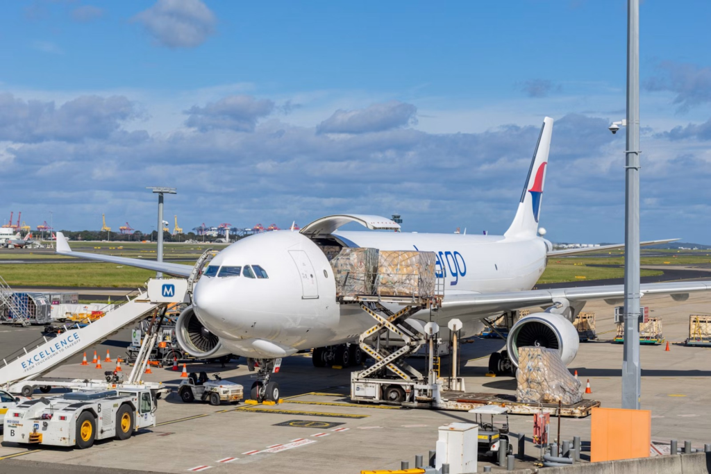 loading cargo into a jet